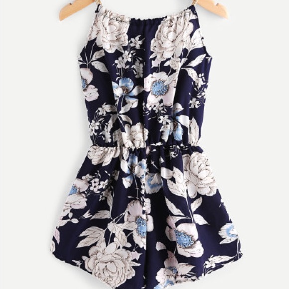 Pants - SALE NWT Floral Shorts Romper tie strap blue cream